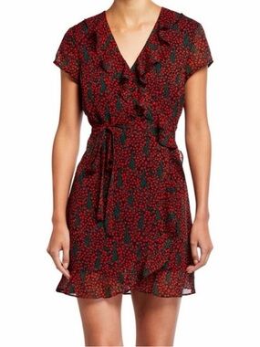 Bardot Faux Wrap Cherry Red Black Mini Dress